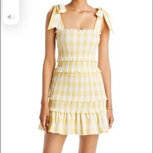 Aqua Smocked Yellow Gingham Bodycon Mini Dress - Small Excellent Used Condition